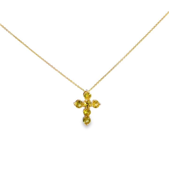 Yellow Sapphire Cross Pendant Necklace in 14K Yellow Gold