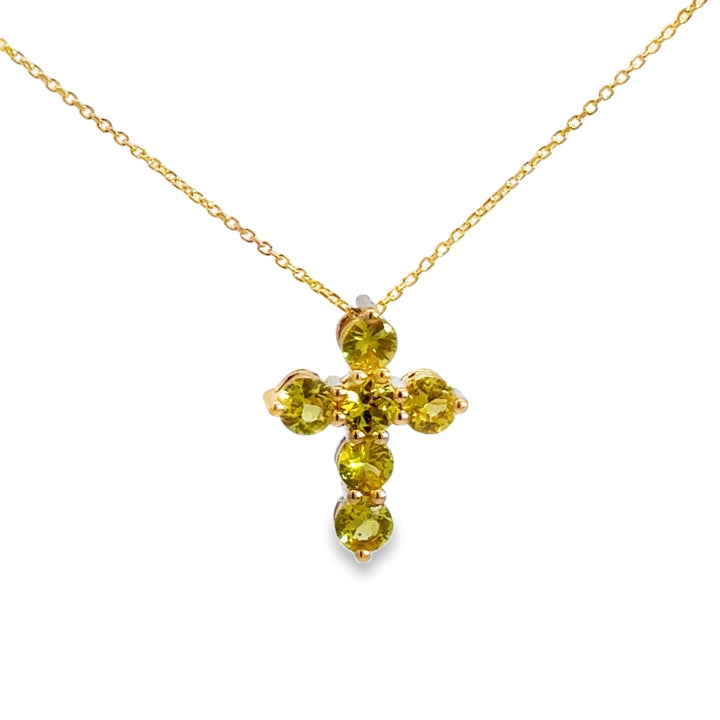 Yellow Sapphire Cross Pendant Necklace in 14K Yellow Gold