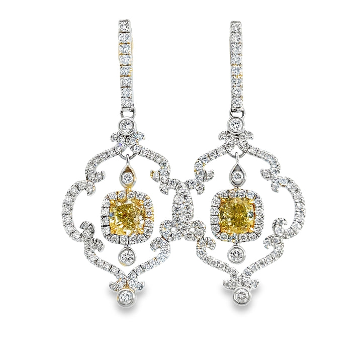 2.05 CTW Fancy Yellow Diamond Earrings in 18K Yellow &amp; White Gold