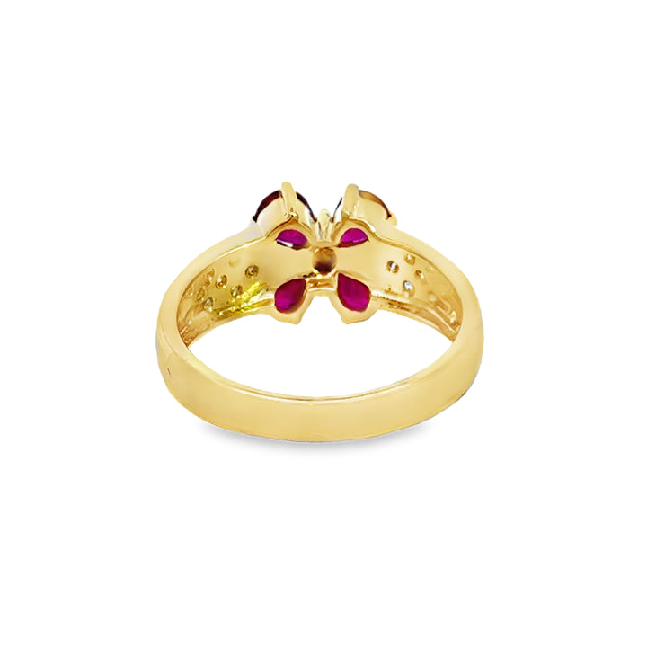 1.50 CTW Ruby Floral Ring in 18K Yellow Gold