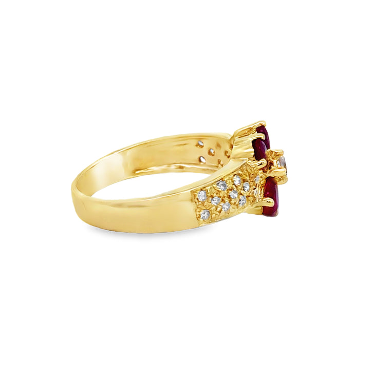 1.50 CTW Ruby Floral Ring in 18K Yellow Gold