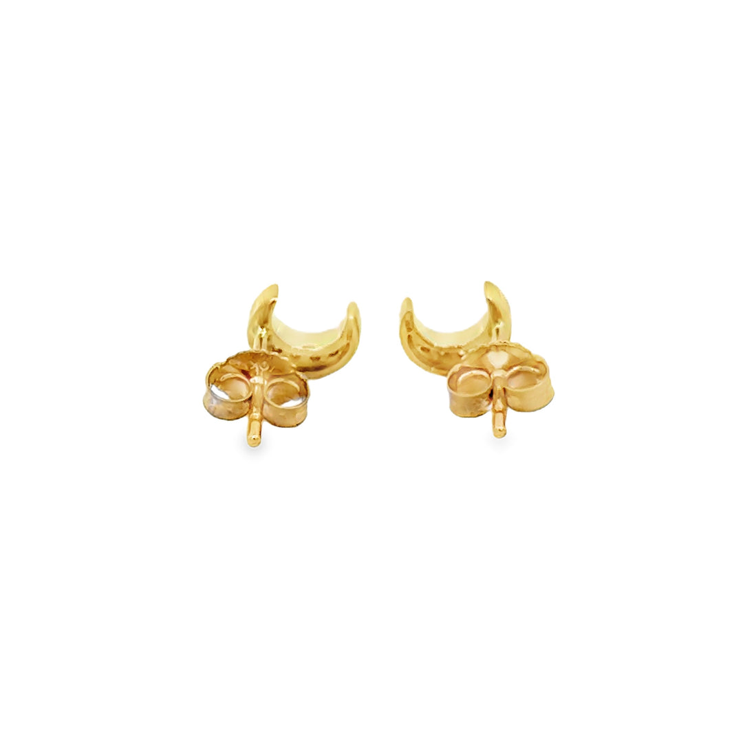 0.03 CTW Diamond 10K Yellow Gold Crescent Moon Stud Earrings