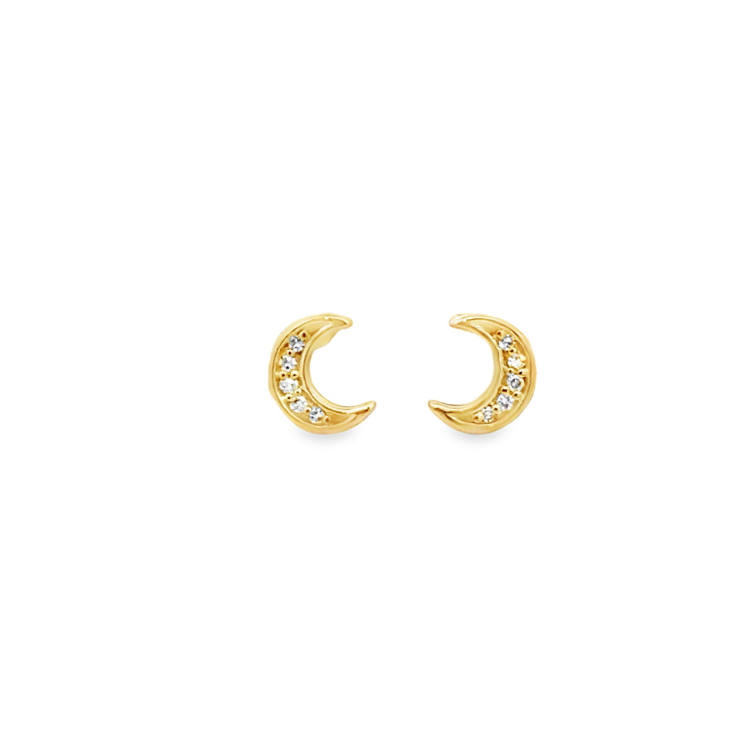 0.03 CTW Diamond 10K Yellow Gold Crescent Moon Stud Earrings