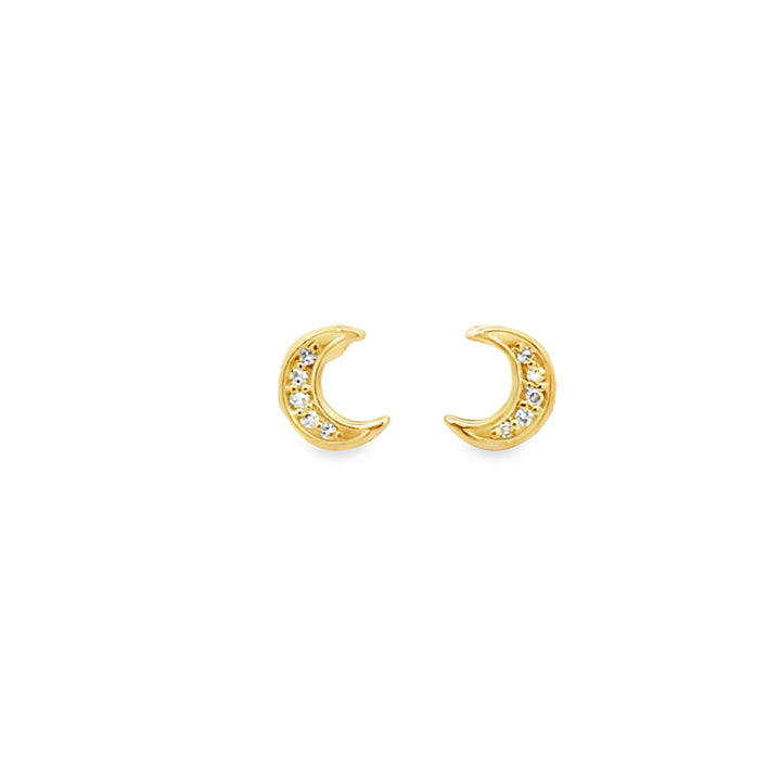 0.03 CTW Diamond 10K Yellow Gold Crescent Moon Stud Earrings