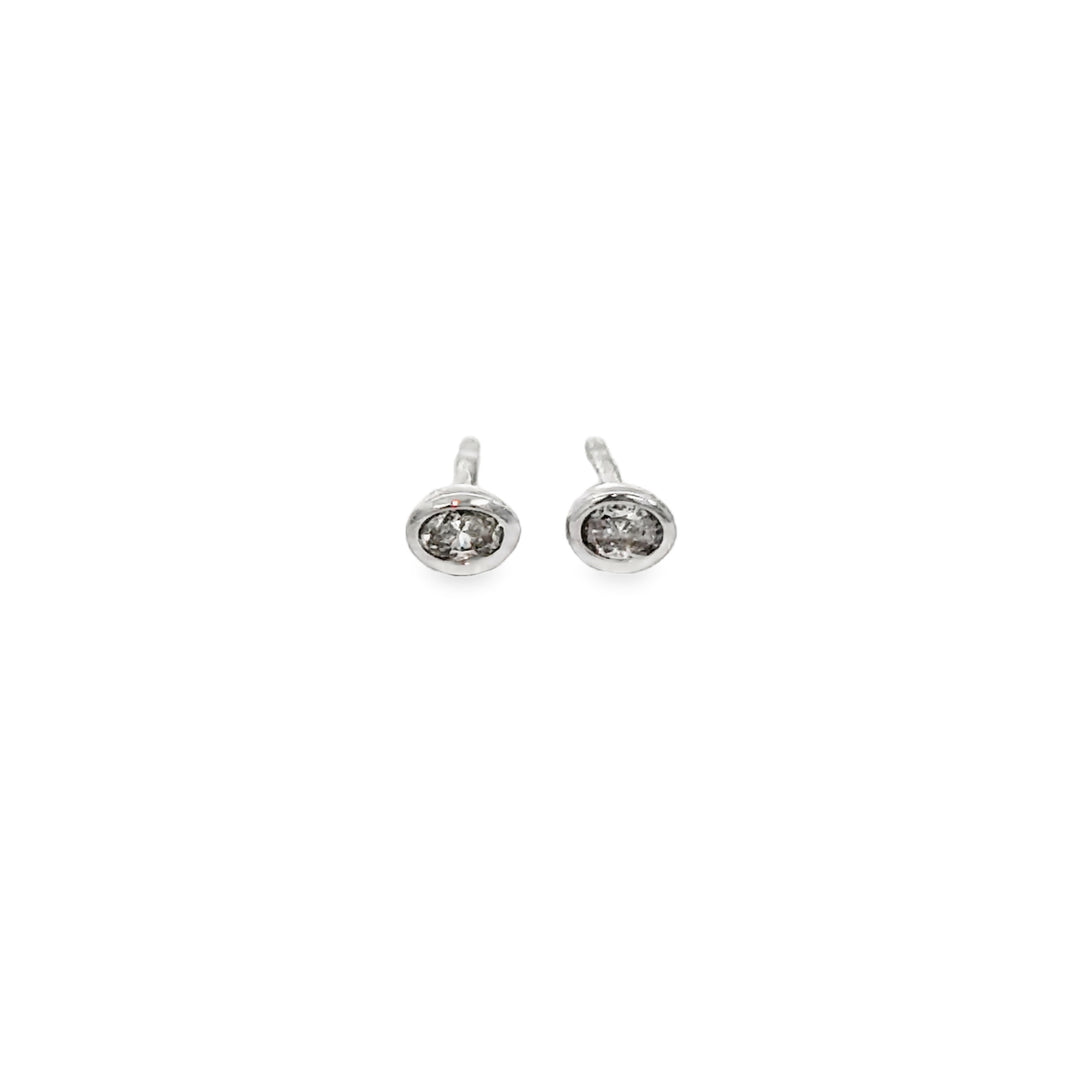 0.16 CTW Diamond 14K White Gold Bezel Set Oval Stud Earrings