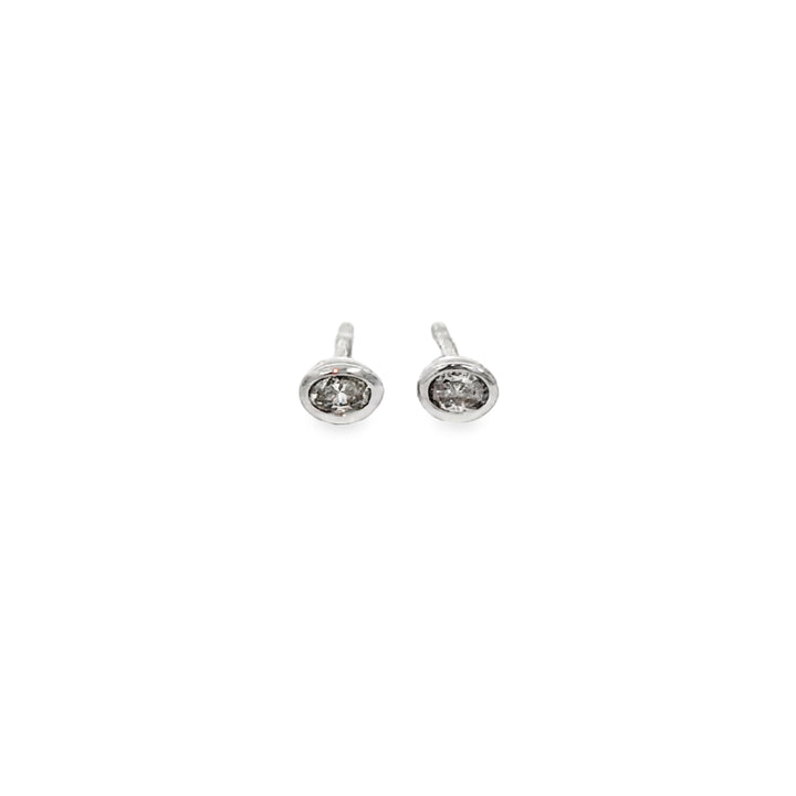 0.16 CTW Diamond 14K White Gold Bezel Set Oval Stud Earrings
