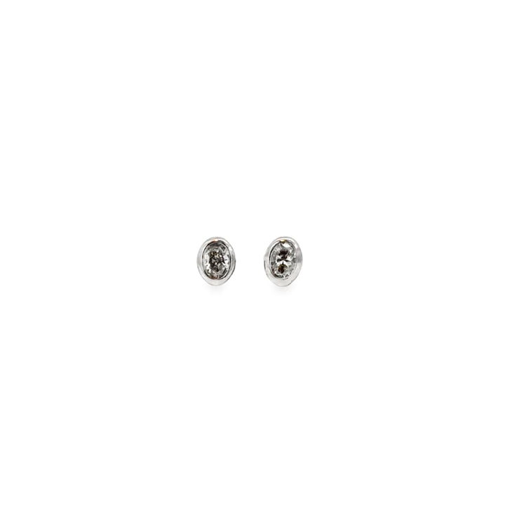 0.16 CTW Diamond 14K White Gold Bezel Set Oval Stud Earrings