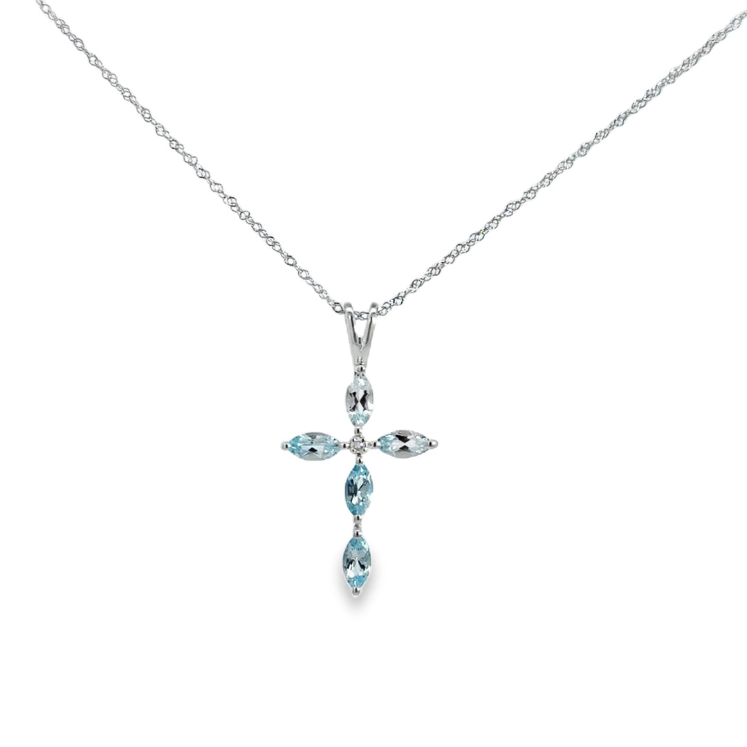 Aquamarine & Diamond 14K White Gold Cross Pendant Necklace