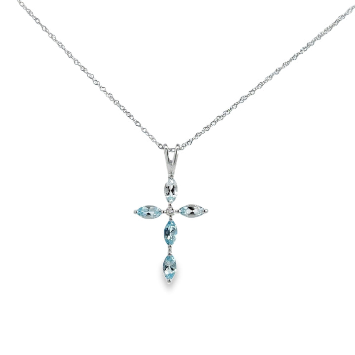 Aquamarine & Diamond 14K White Gold Cross Pendant Necklace