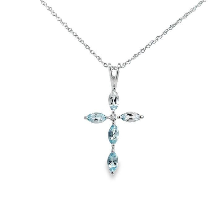 Aquamarine & Diamond 14K White Gold Cross Pendant Necklace