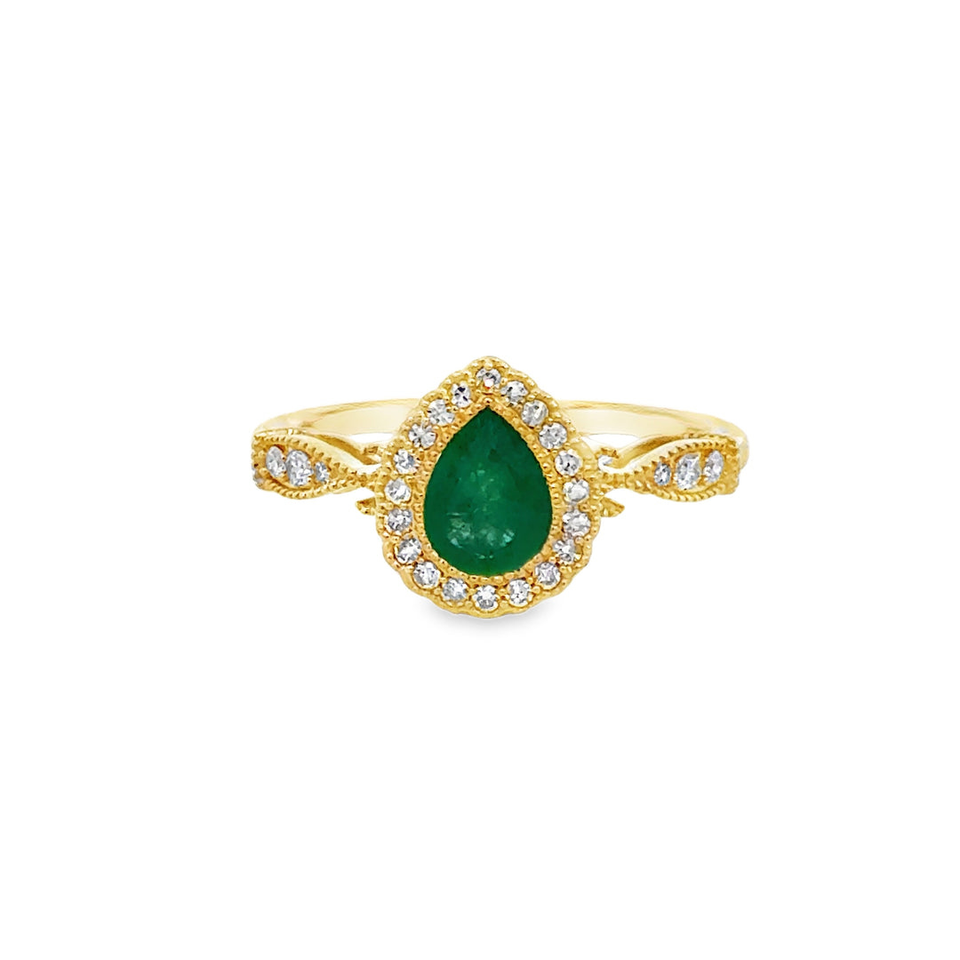 0.25 CTW Diamond Pear Shape Emerald 10K Yellow Gold Ring