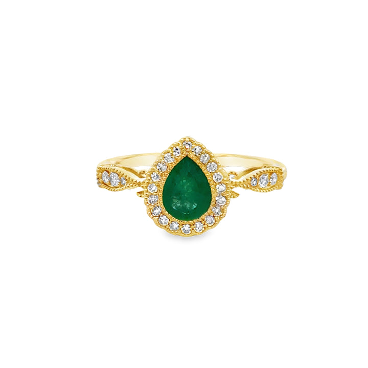 0.25 CTW Diamond Pear Shape Emerald 10K Yellow Gold Ring