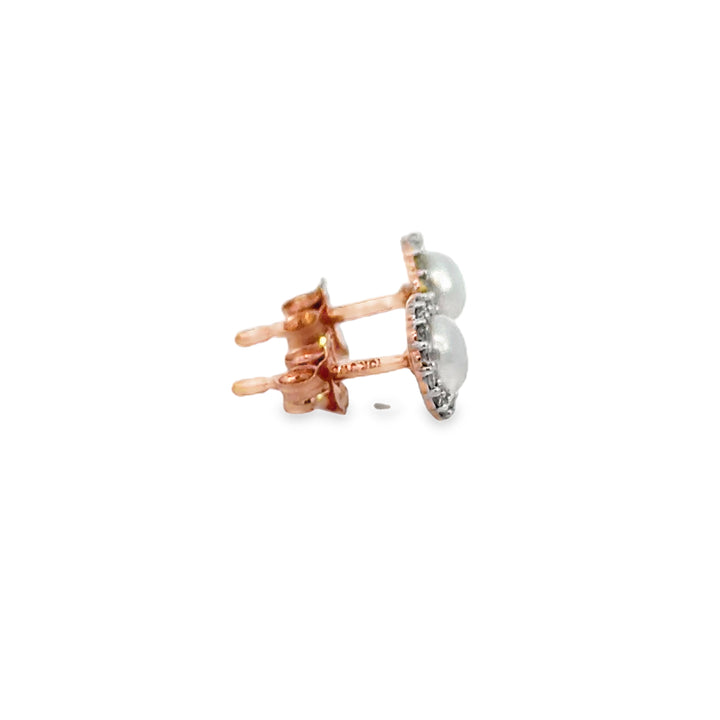 0.10 CTW Diamond Halo Pearl Stud Earrings in 10K Rose Gold
