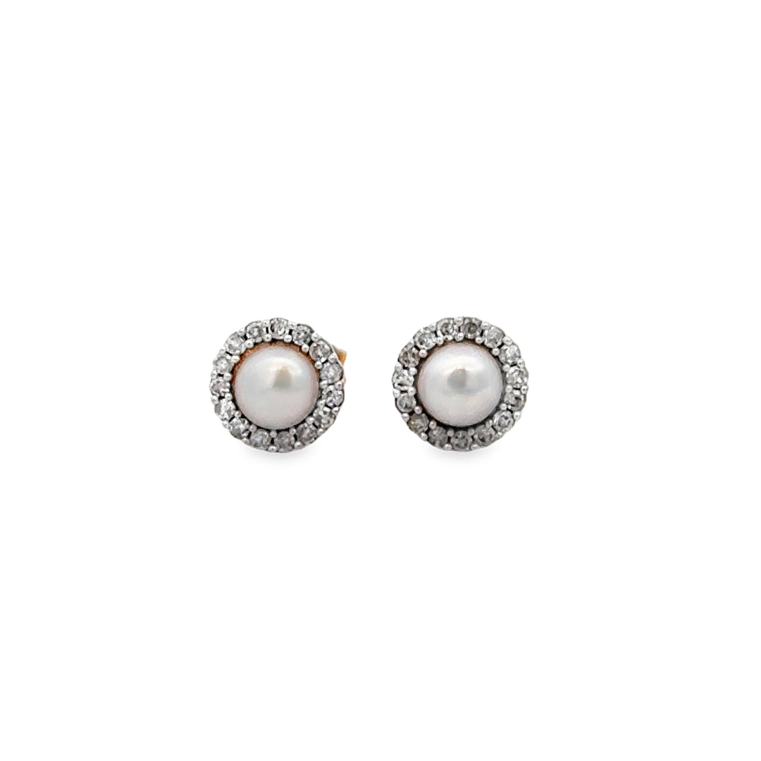 0.10 CTW Diamond Halo Pearl Stud Earrings in 10K Rose Gold