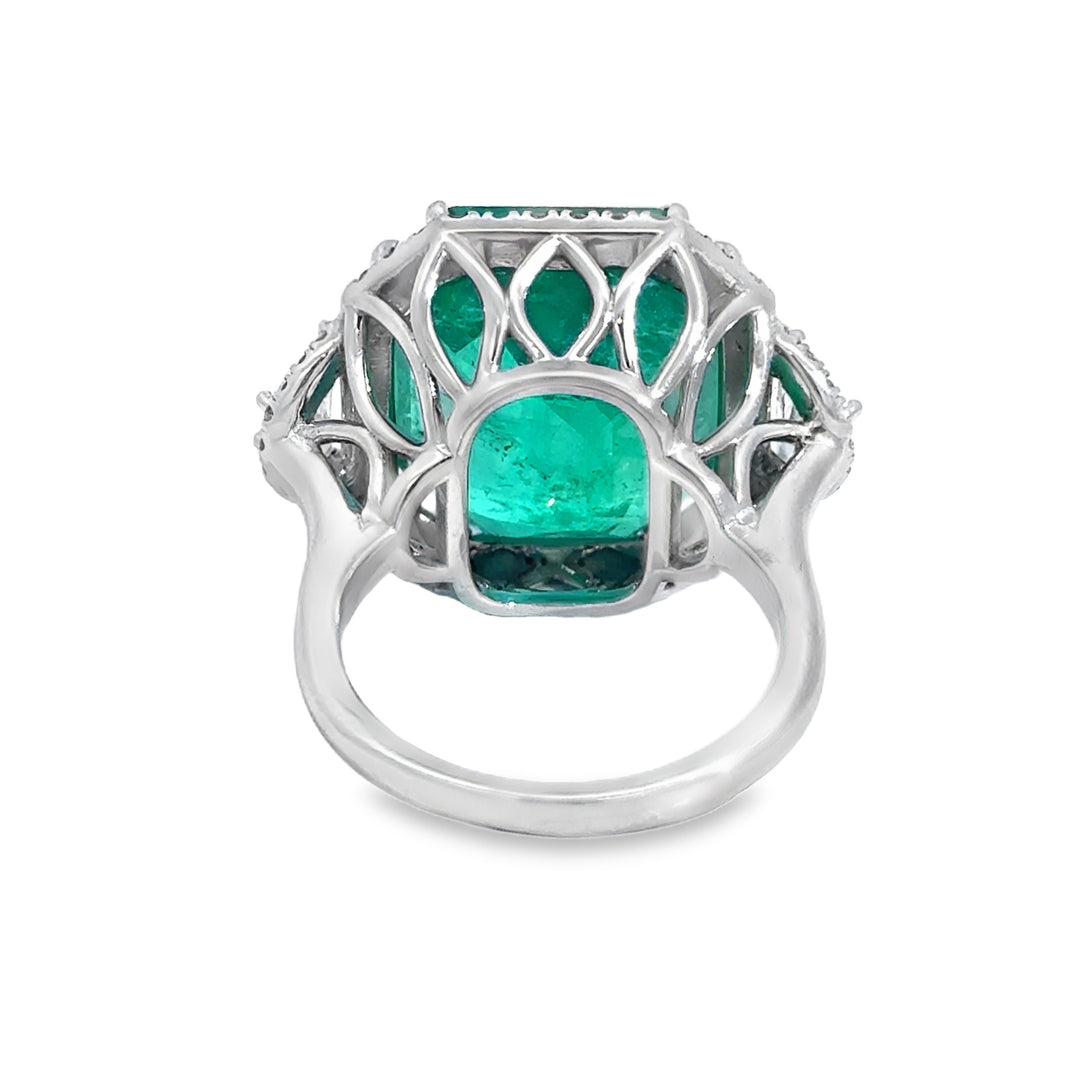 16.04 CT Emerald & 1.20 CTW Diamond 18K White Gold Ring