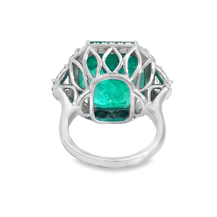 16.04 CT Emerald & 1.20 CTW Diamond 18K White Gold Ring
