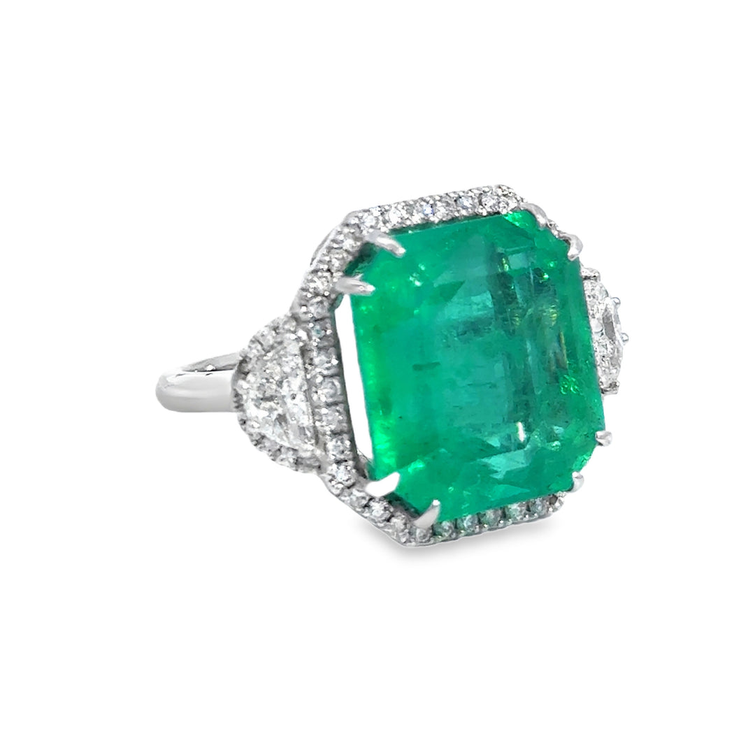 16.04 CT Emerald & 1.20 CTW Diamond 18K White Gold Ring