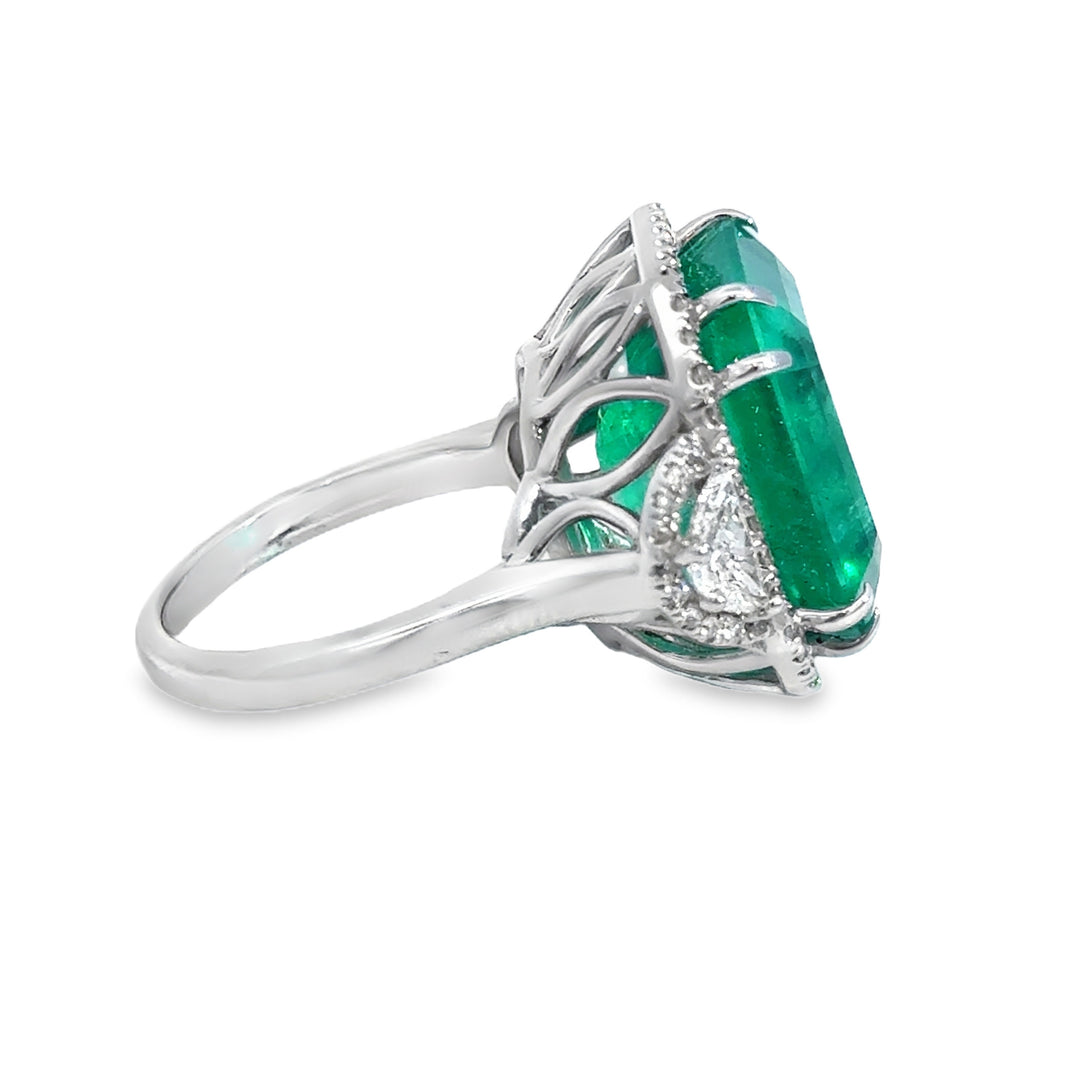 16.04 CT Emerald & 1.20 CTW Diamond 18K White Gold Ring