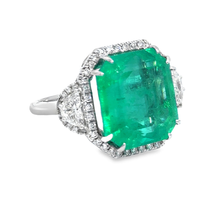 16.04 CT Emerald & 1.20 CTW Diamond 18K White Gold Ring