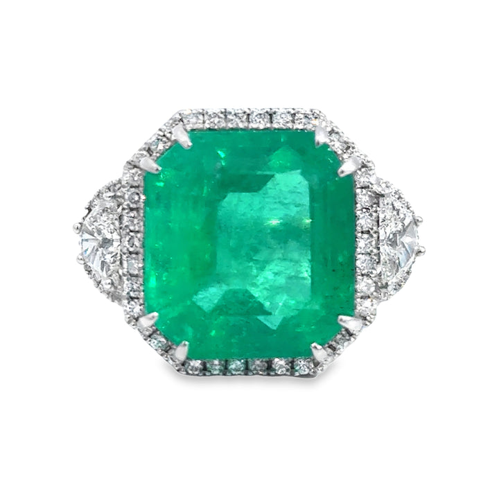 16.04 CT Emerald & 1.20 CTW Diamond 18K White Gold Ring