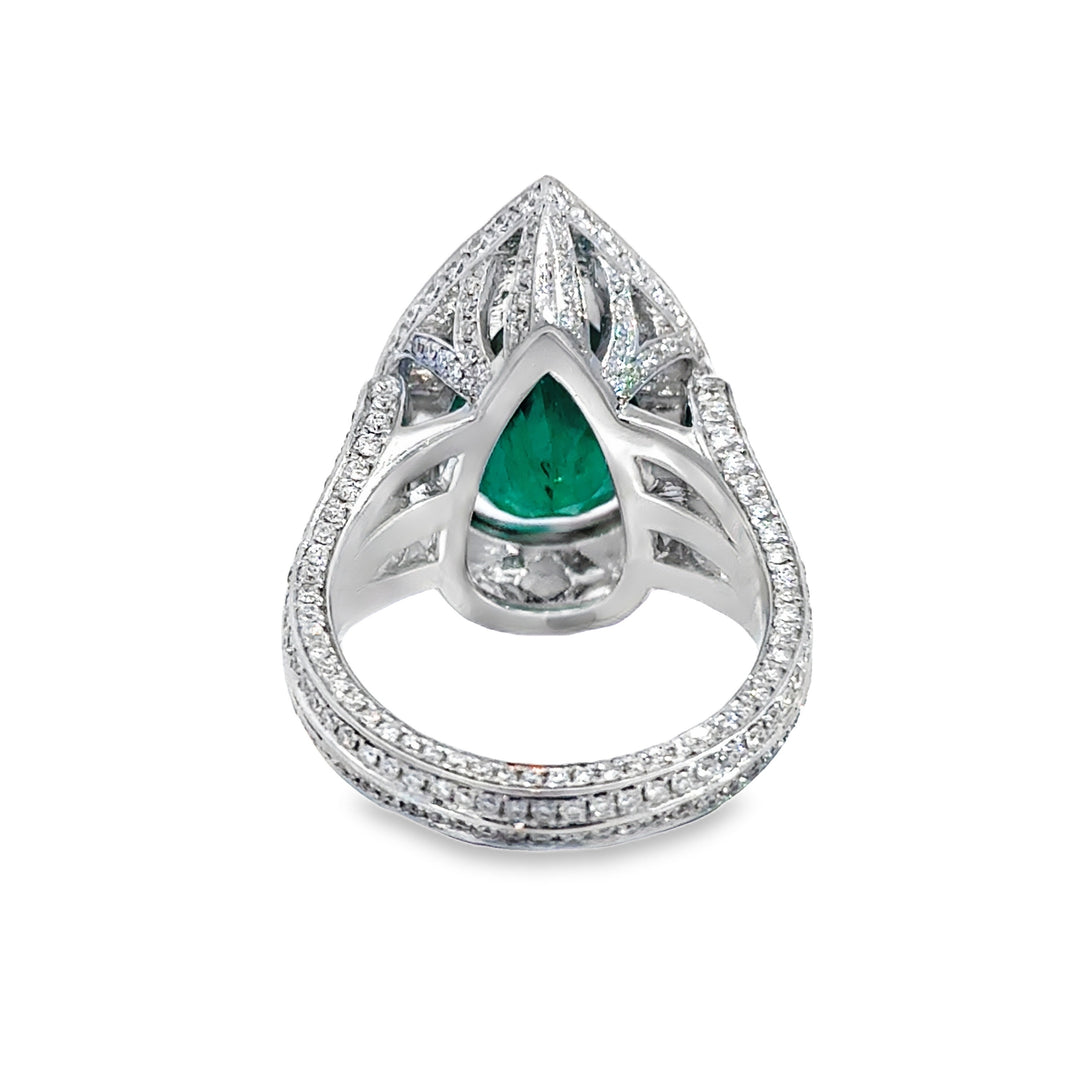 18K White Gold Pear Emerald & Diamond Ring (6.97 CTW)
