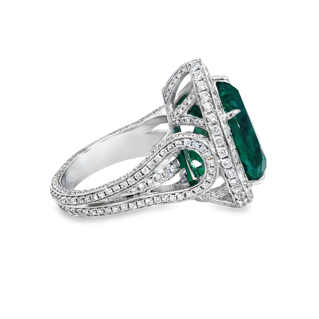 18K White Gold Pear Emerald & Diamond Ring (6.97 CTW)