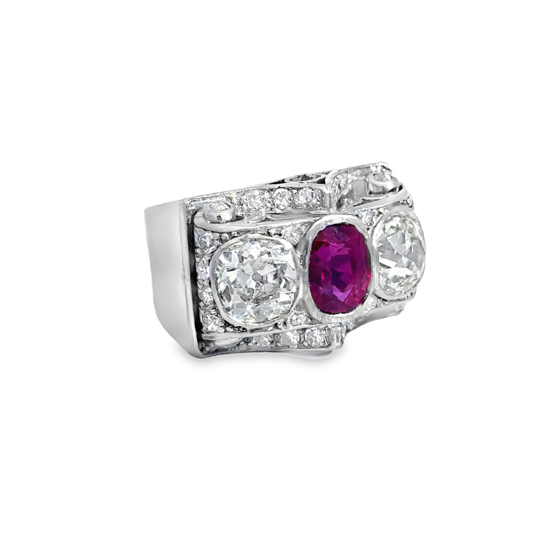 2.01 CT Ruby & 1.50 CTW Diamond Platinum Estate Ring