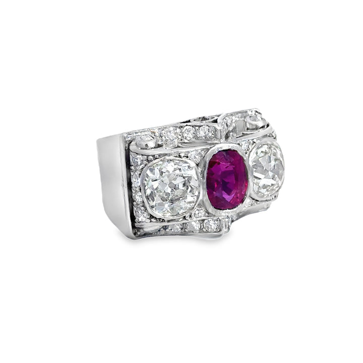 2.01 CT Ruby & 1.50 CTW Diamond Platinum Estate Ring