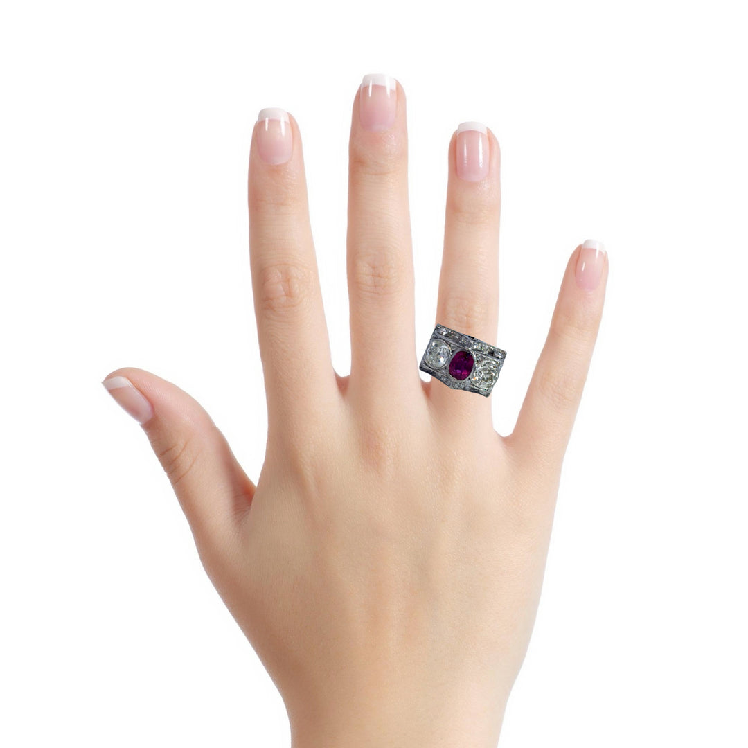 2.01 CT Ruby & 1.50 CTW Diamond Platinum Estate Ring