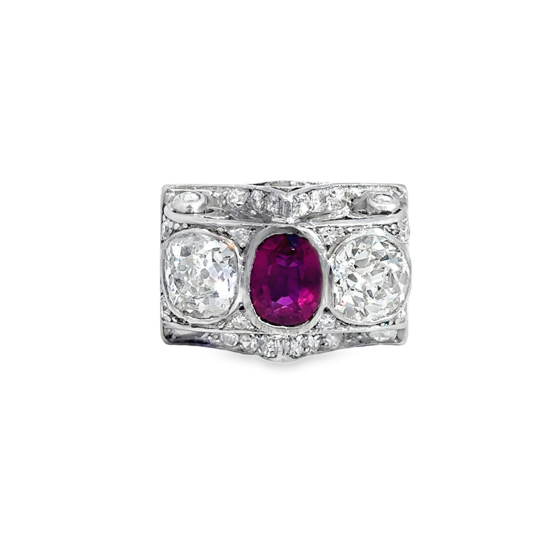 2.01 CT Ruby & 1.50 CTW Diamond Platinum Estate Ring