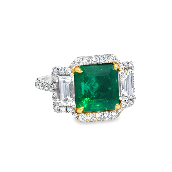 3.32 CT Emerald & 1.75 CTW Diamond 18K White and Yellow Gold Ring