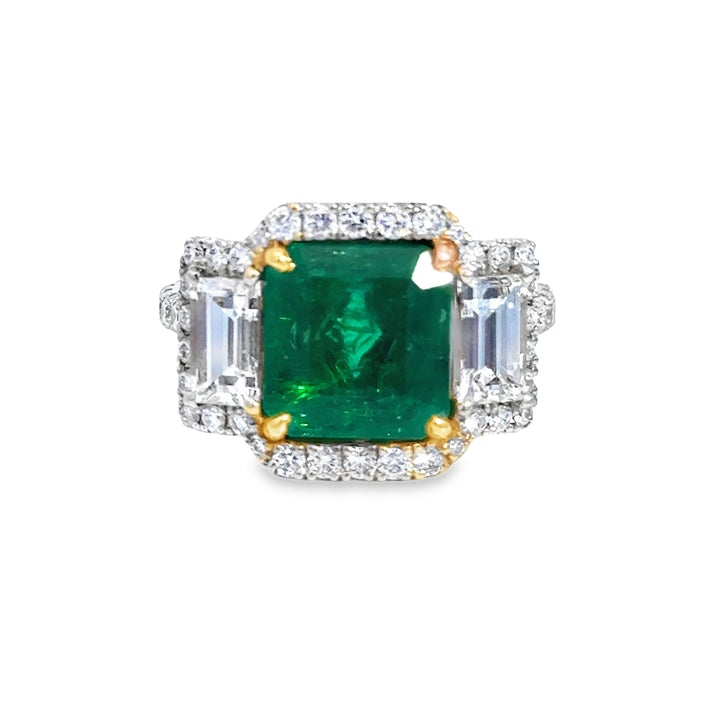 3.32 CT Emerald & 1.75 CTW Diamond 18K White and Yellow Gold Ring