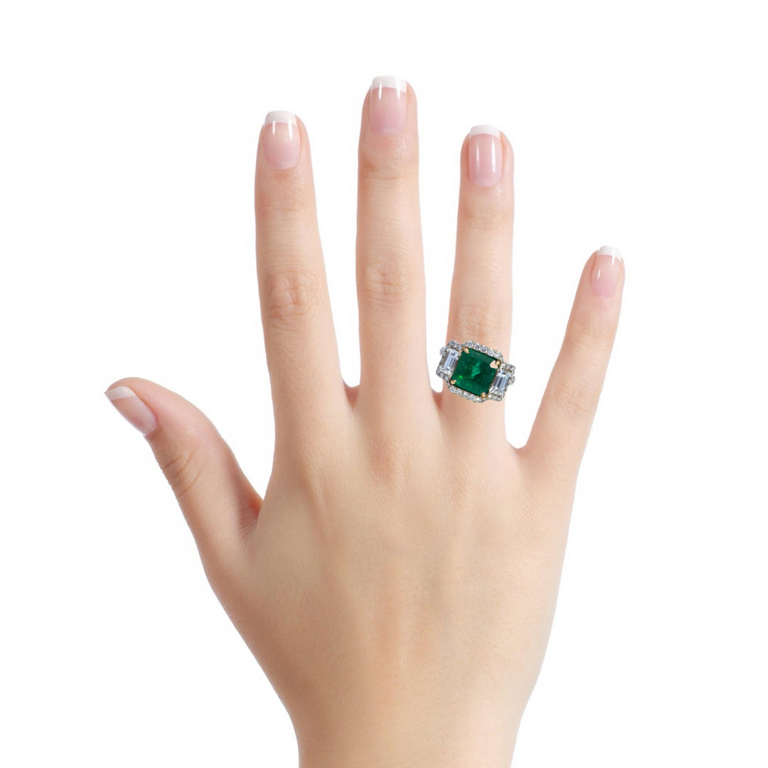 3.32 CT Emerald & 1.75 CTW Diamond 18K White and Yellow Gold Ring
