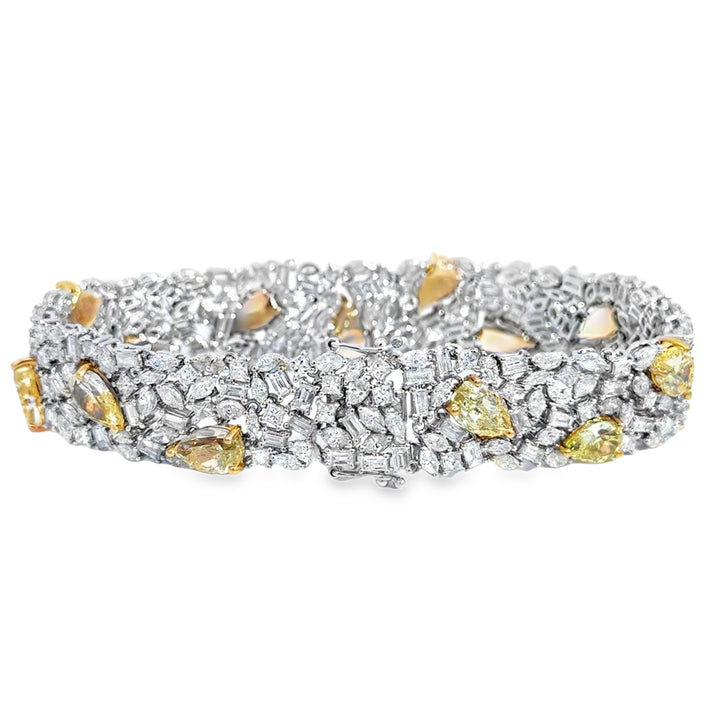 20.25 CTW Yellow &amp; White Diamond 18K White Gold Bracelet