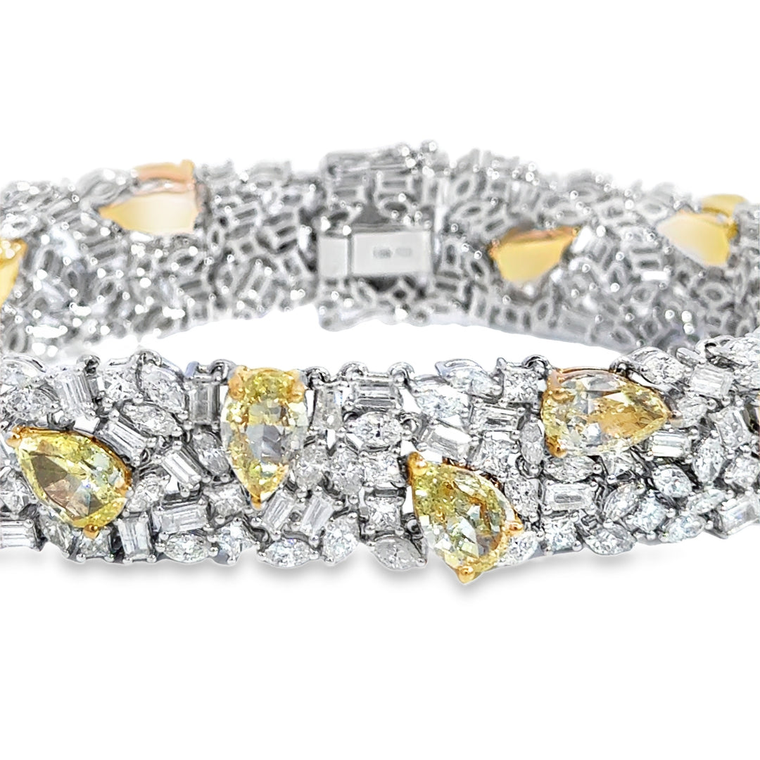 20.25 CTW Yellow &amp; White Diamond 18K White Gold Bracelet
