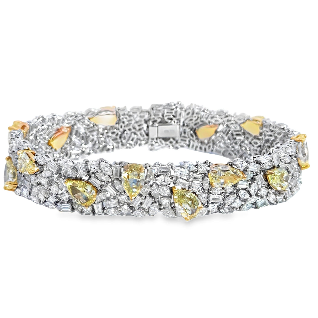 20.25 CTW Yellow & White Diamond 18K White Gold Bracelet