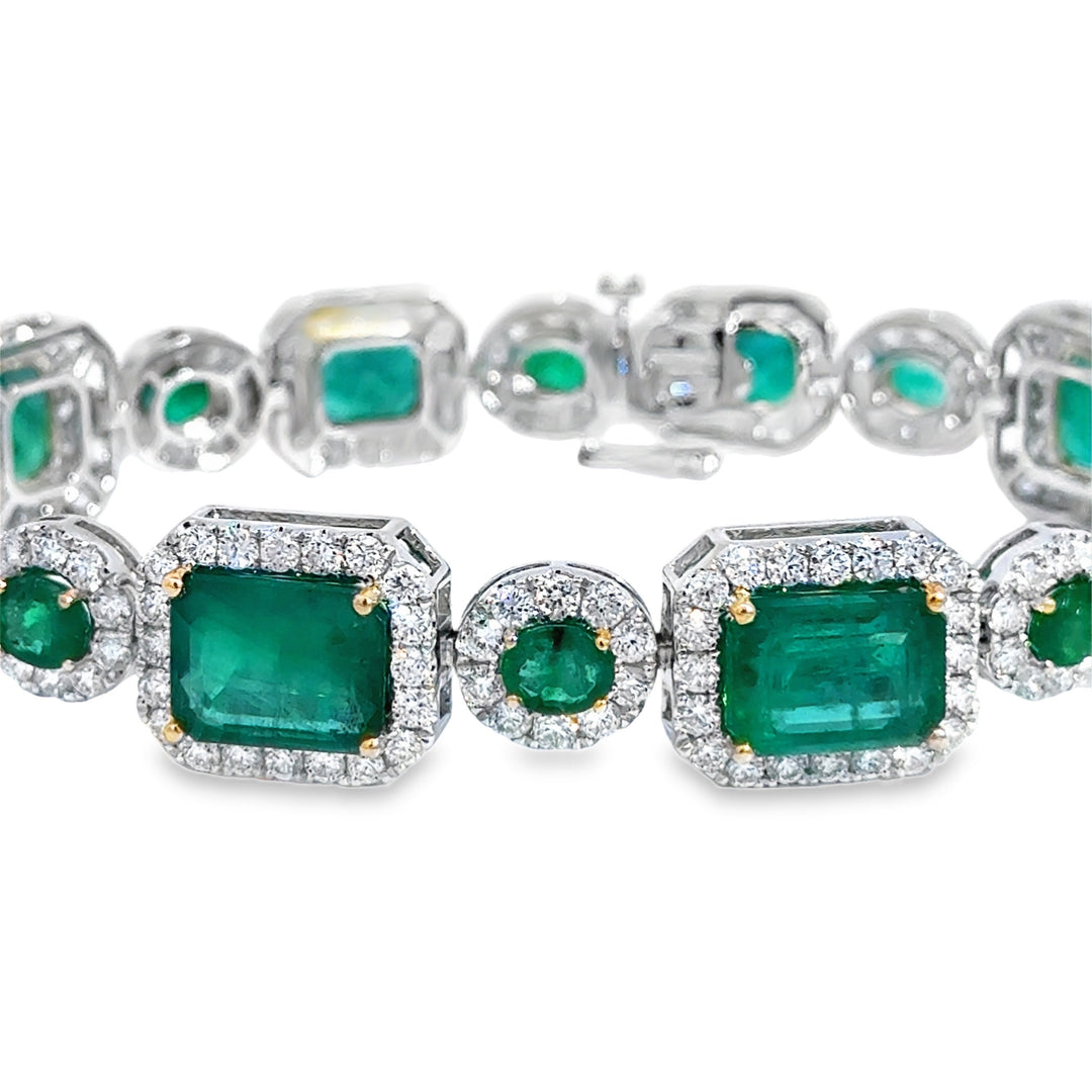22.44 CTW Emerald &amp; 5.98 CTW Diamond 14K White Gold Bracelet