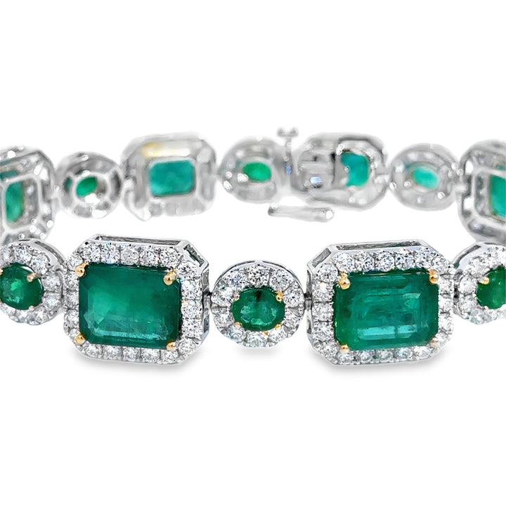 22.44 CTW Emerald &amp; 5.98 CTW Diamond 14K White Gold Bracelet