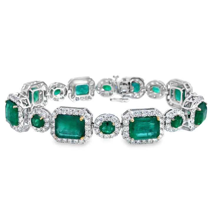 22.44 CTW Emerald &amp; 5.98 CTW Diamond 14K White Gold Bracelet
