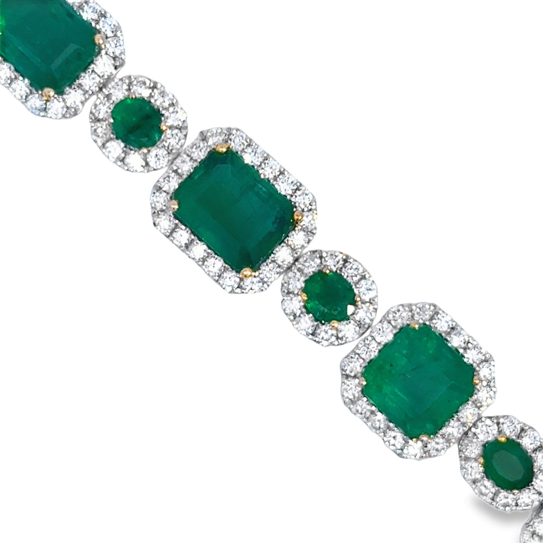 22.44 CTW Emerald &amp; 5.98 CTW Diamond 14K White Gold Bracelet