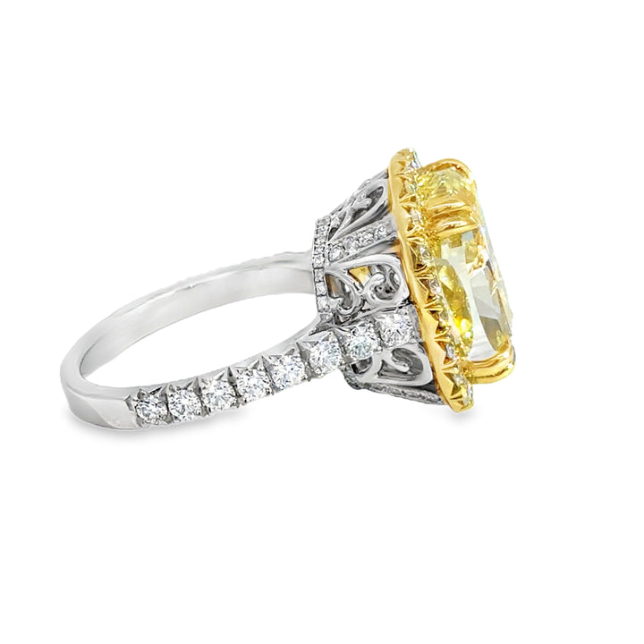 10.09 CT Fancy Yellow Diamond Platinum &amp; 18K Yellow Gold Engagement Ring