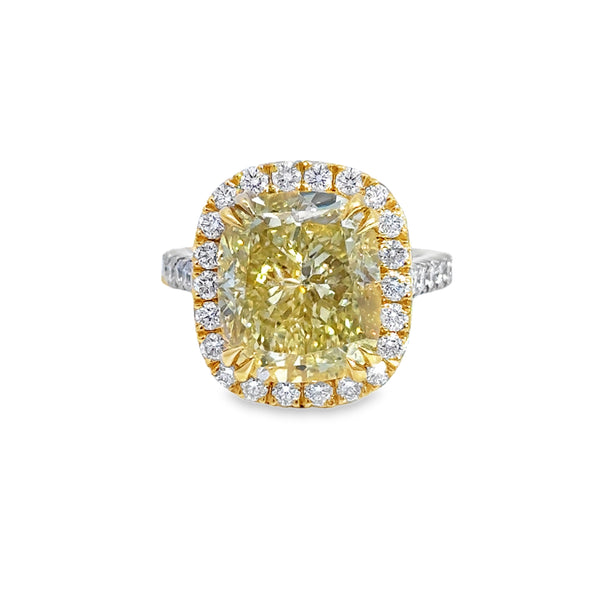 10.09 CT Fancy Yellow Diamond Platinum & 18K Yellow Gold Engagement Ring