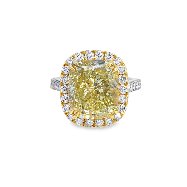 10.09 CT Fancy Yellow Diamond Platinum &amp; 18K Yellow Gold Engagement Ring