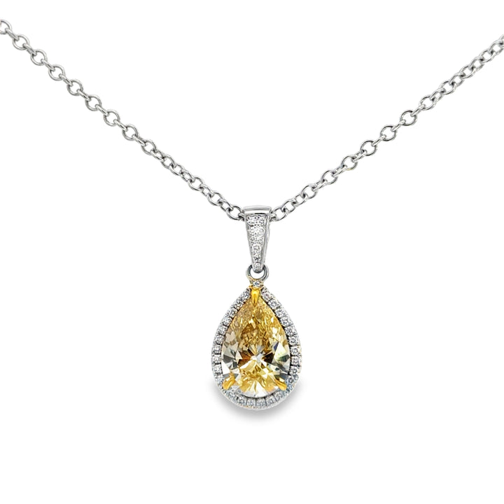 4.24 CT Fancy Yellow Diamond 18K White Gold Pendant Necklace