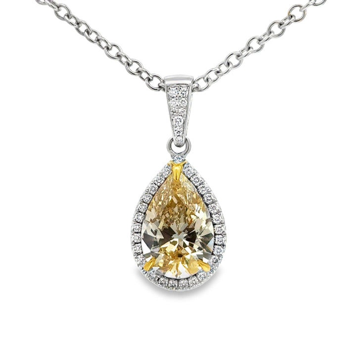4.24 CT Fancy Yellow Diamond 18K White Gold Pendant Necklace