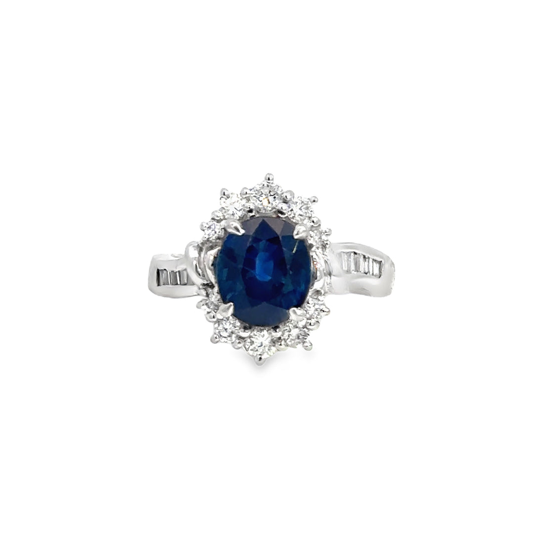 2.33 CT Sapphire &amp; Diamond Platinum Ring