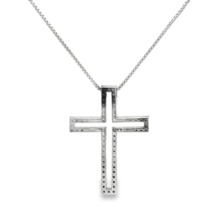 1.00 CTW Diamond 18K White Gold Cross Pendant Necklace