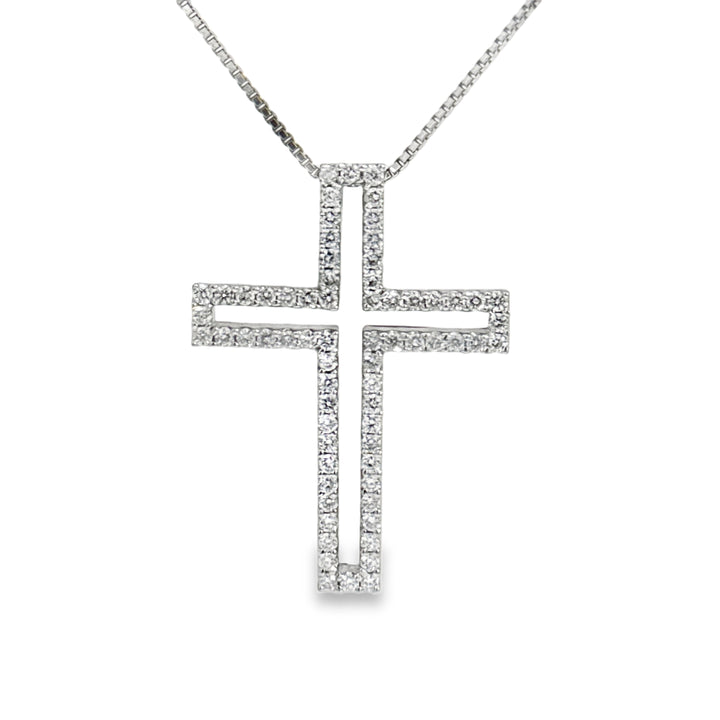 1.00 CTW Diamond 18K White Gold Cross Pendant Necklace