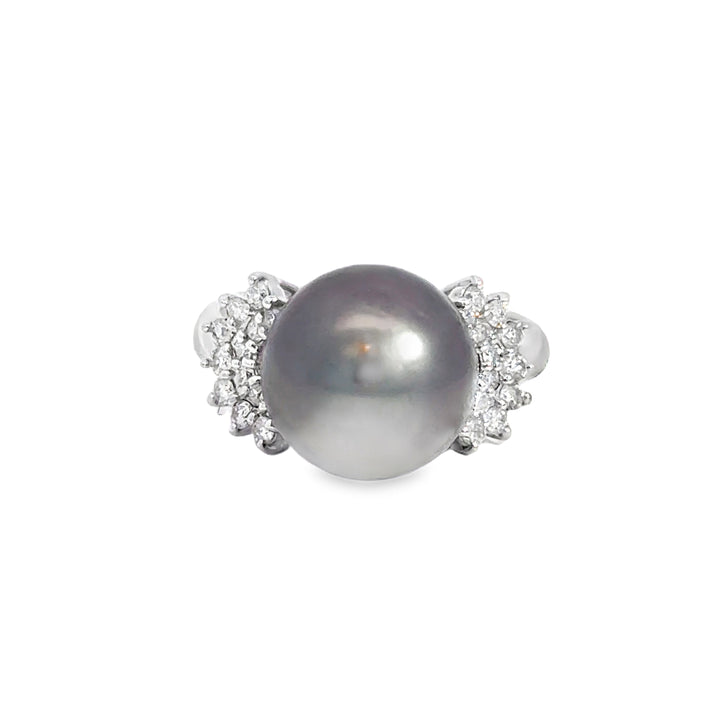 11MM Tahitian Pearl &amp; 0.30 CTW Diamond Platinum Ring