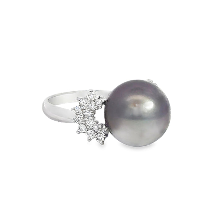 11MM Tahitian Pearl &amp; 0.30 CTW Diamond Platinum Ring